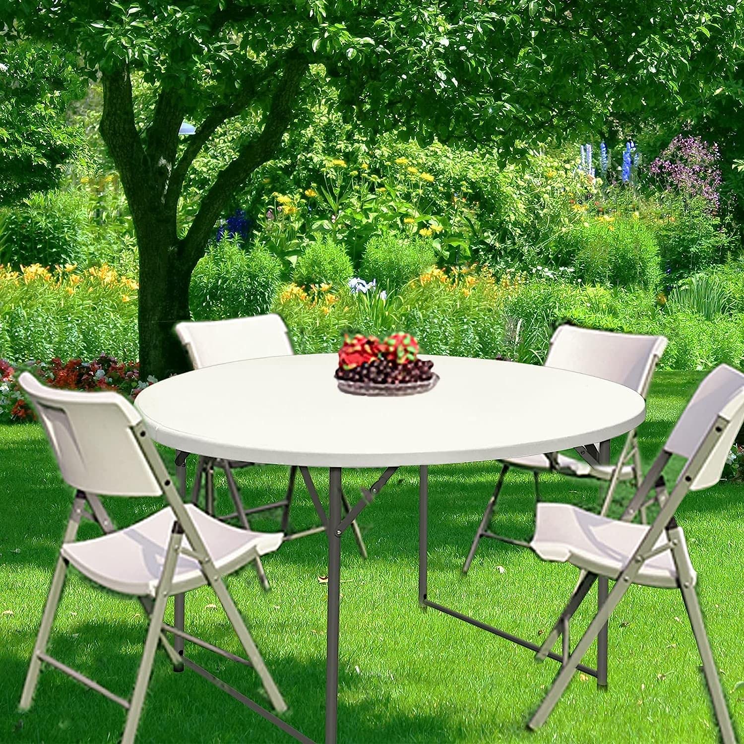 CAMP SOLUTIONS 120 cm Round Folding Table, Bifold Round Table